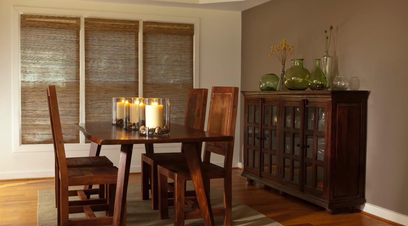 Woven shutters in a Sacramento dining room.